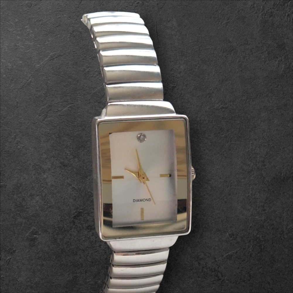 Diamond Silver And Gold Rectangular Watch Require… - image 2